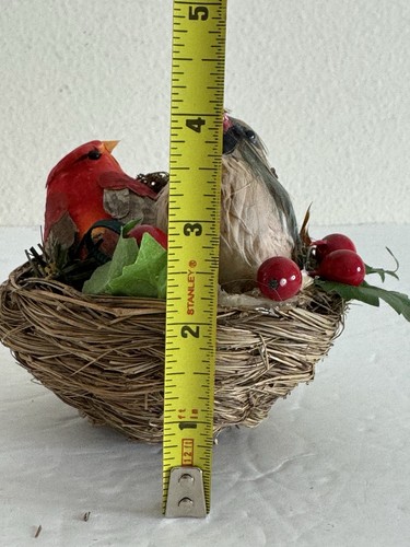 "Estatuilla de Navidad vintage hecha a mano pájaros en nido adorno pájaro rojo marrón 4""" - Imagen 14 de 19
