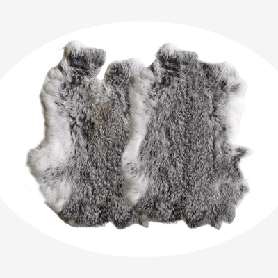 Natural Grey Rabbit Hide Skin Fur Pelt (10'' by 14'' with Sewing Quality Leather)