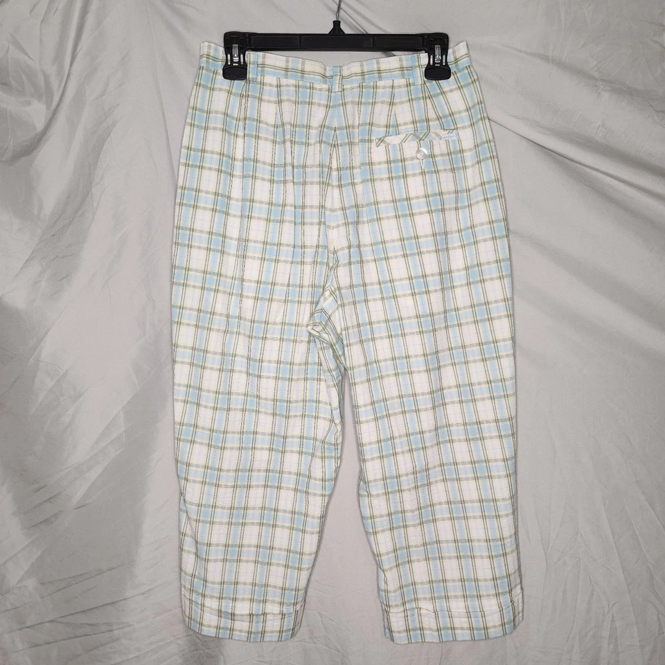 Pantalones de Colección LIZ GOLF Talla 8 Algodón A Cuadros Seersucker Cintura Alta Recortados Preppy Foto 3 de 4