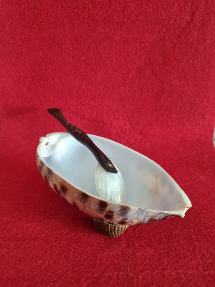 套装鲍鱼壳碗托盘拖把勺子木柄供应晚宴复古 — 第 3/4 张图片