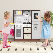 Kids Modern Toy Kitchen Playset Attractive Lights Sounds Coffee Wooden Food Fun