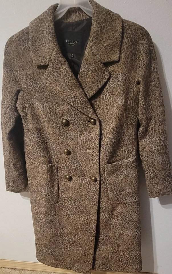 TALBOTS ANIMAL Print Heavy Wool Size 8p Button Front Long Length Warm Pockets - Image 2 of 4