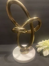 Marble Base , Gold Toned Metal Infinity Loop Knot Sculpture Stand