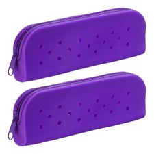 2 Pack Silicone Pencil Pouch, Pencil Pouch Case, Dark Purple