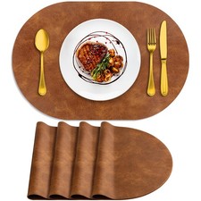 ADRIMER Oval Placemats Set of 4, 12x17 Inch, Heat Resistant, Washable, Turmeric 