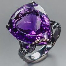 Ręcznie robiony 20 ct + naturalny pierścionek z ametystem 925 srebro szterlingowe rozmiar 8 / R438099