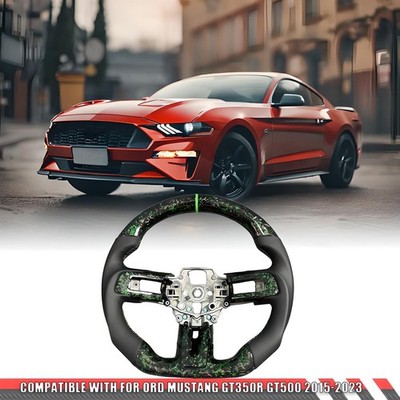 Forge Real Carbon Fiber Steering Wheel w/Button Trim for Ford Mustang 2015-2023