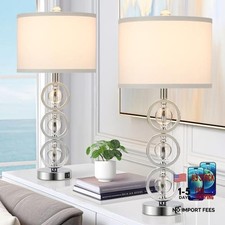 Set of 2 Modern Table Lamps with 2 USB Charging Ports, 27  Tall Crystal Silver