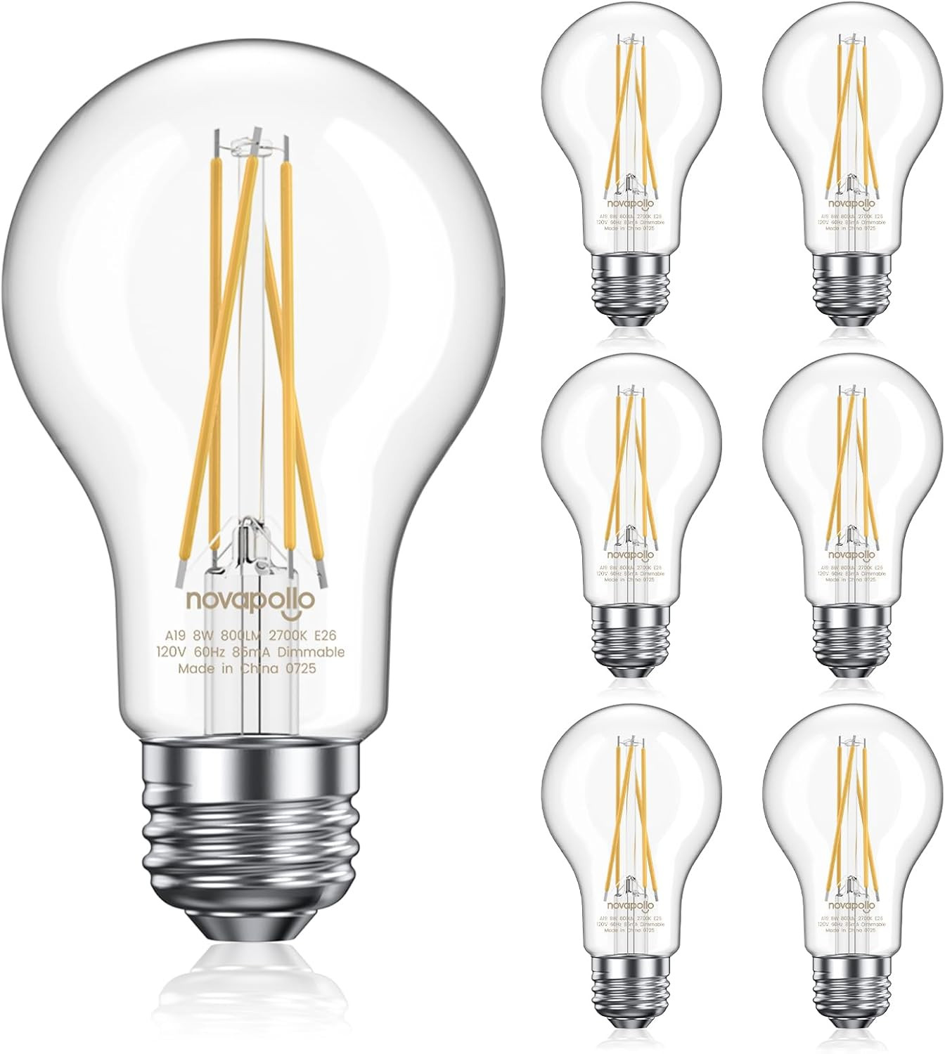 , Dimmable Edison Bulbs 60 Watt, 8w 800 Lumens, 2700k Soft W