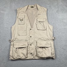 Men's Fishing Vest Large Khaki Beige Utility Adjustable Vented Outdoor Safari