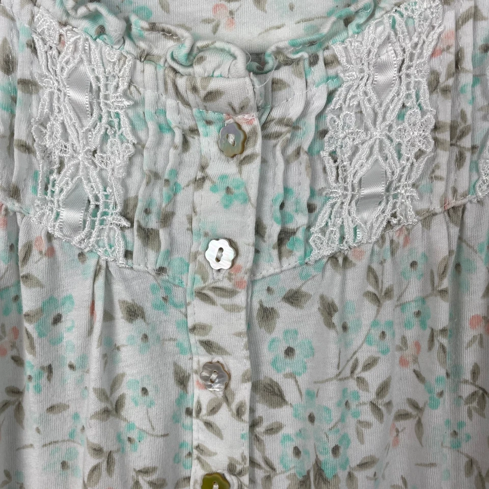 Eileen West Nightgown Large Ivory Floral Cottagecore Prairie Cap Sleeve Lace - Image 3 of 4
