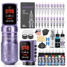 Wormhole 2PCS 2300mAh Batteries Tattoo Gun Kit Wireless Tattoo Kit with 7 Adj...