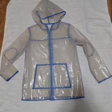 Cat  Jack Hooded Raincoat Clear Glitter Blue Trim Size M 7/8