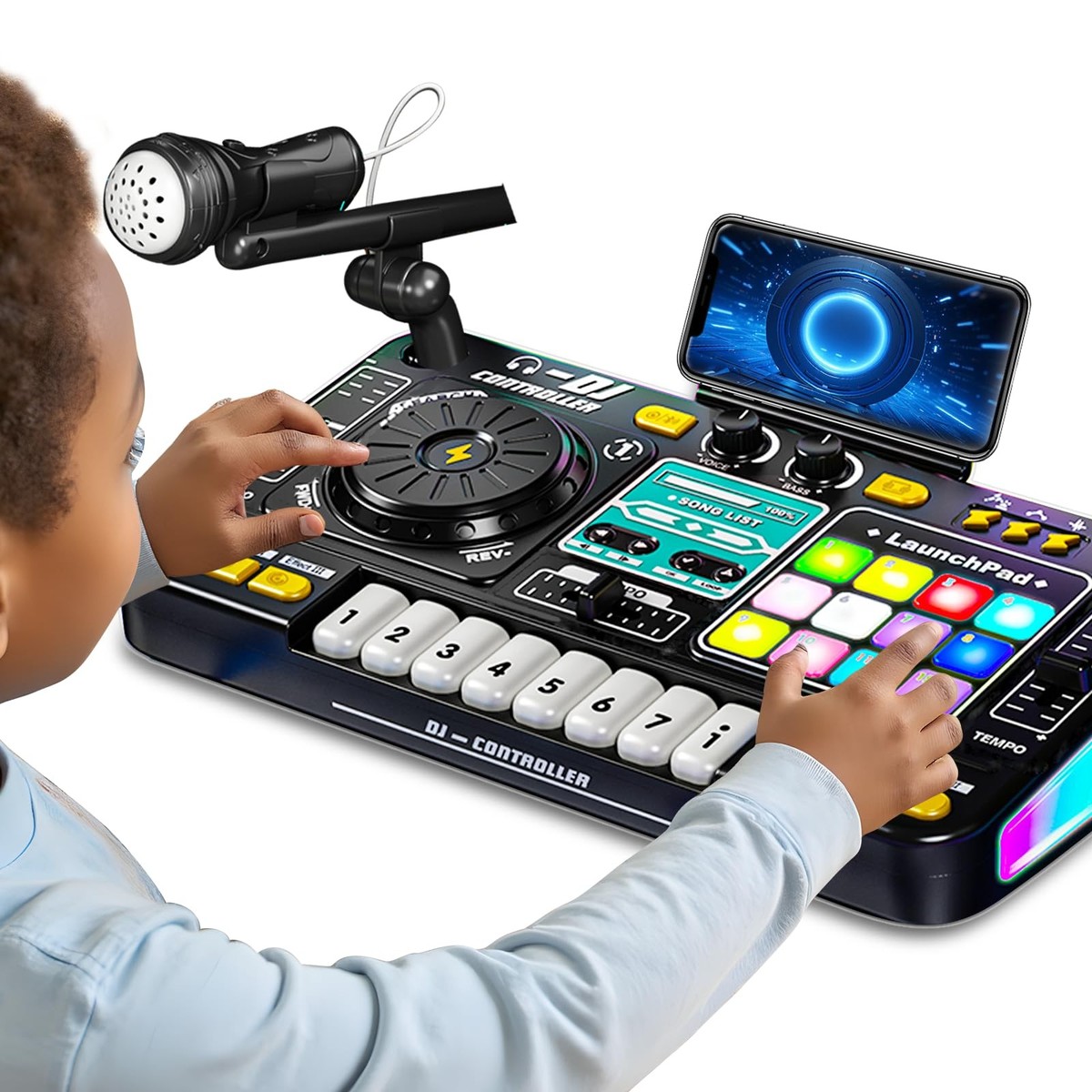 Kids DJ Mixer Controller with Bluetooth, LED Lights, Microphone