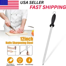 12in Diamond Knife Sharpener Steel Honing Rod Oval Stick Kitchen Sharpening Tool