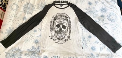 NWT ROBERTO CAVALLI JUST CAVALLI Men B&W SkullCrewNeckLongSleeveCottonPolo SizeL