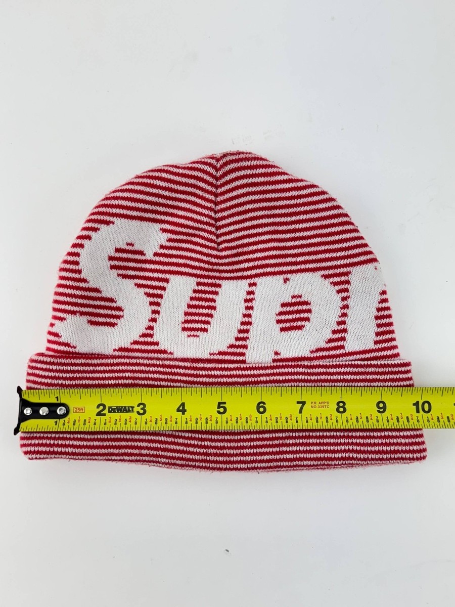 Supreme Striped Big Logo Red White Beanie Hat One Size | eBay