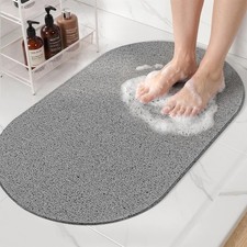 Oval Loofah Shower Mat Non Slip, 27x16 Inch, Grey Bath Mat for Textured Tub