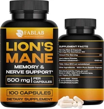 FabLab Lions Mane Mushroom Capsules – Lion’s Mane Supplement for Brain Suppor...