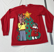Universal Activewear Shirt Mens XL Red Christmas Holiday Tree Family USA Made