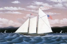 Oil painting  A.-G-Lawson-James-Bard-oil-painting sail boat with flag seascape