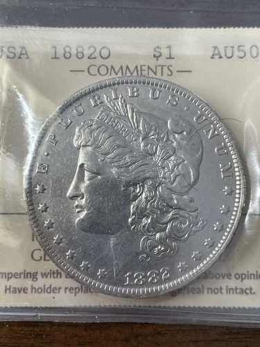 1882 O/S Morgan Silver Dollar  ICCS AU 50