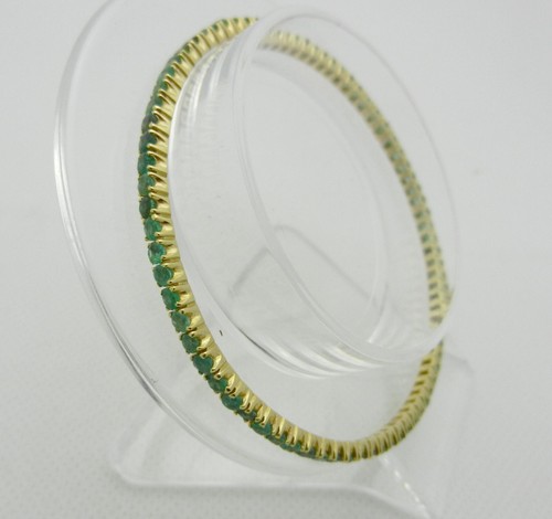 18k Solid Yellow Gold Slip On Bracelet Bangle Round Emerald 3.8 tcw Stackable - Picture 4 of 5