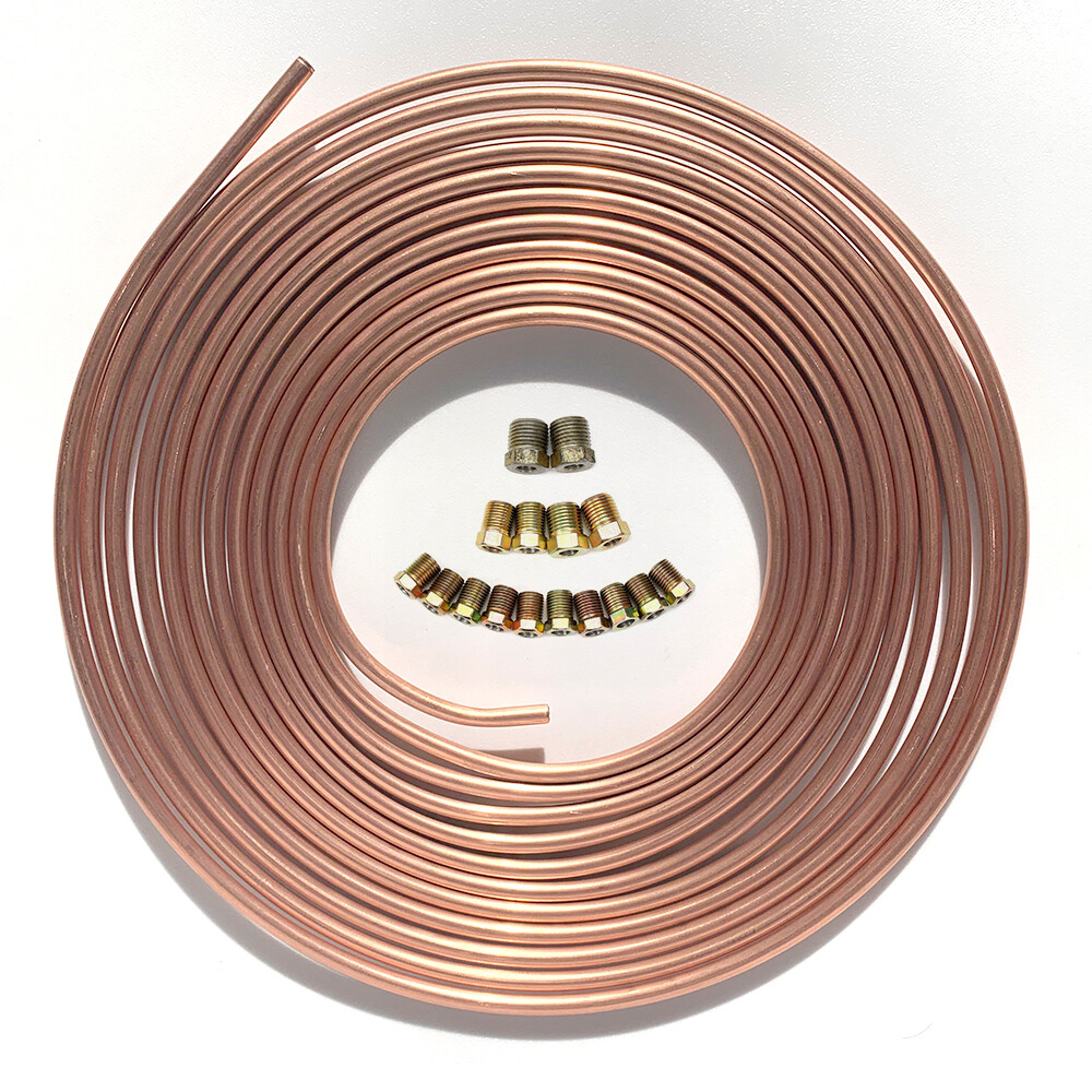 Iron Copper Brake Line Tubing Kit 3/16" 1/4 OD 25 Foot Coil Rolls All