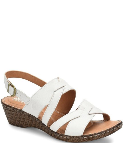 BORN DANAV Leather Sling Wedge Sandals NWB Comfort Wn's Sz 7.5M / EU38.5 WHITE - Picture 2 of 2