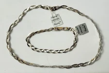 Vintage Napier Braided Silvertone 7" Bracelet & 15" Necklace w/Tags New  Flaws