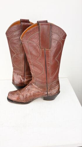 Vintage unbranded exotic leather cowboy boots in bourban size EU42/UK7.5/USM8.5 - Picture 2 of 13