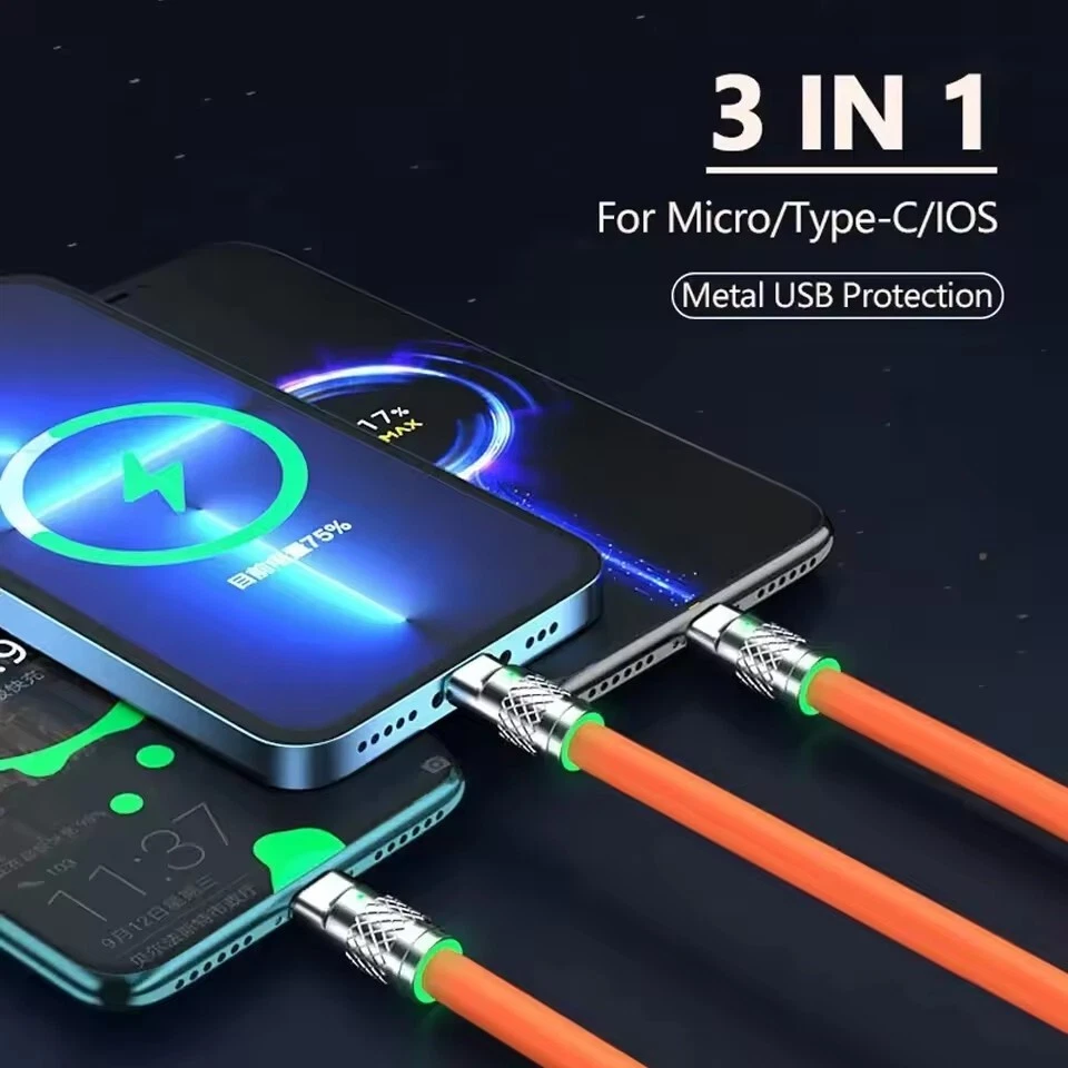 3 in 1 Fast USB Charging Cable Universal Multi Function Cell Phone Charger Cord - Image 2 of 4