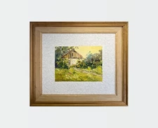 Oil painting Old house Ukrainian painter paper Framed original Decor landscape
