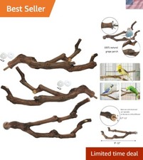 Natural Chewable Bird Perch Set for Budgies and Cockatiels - 3 Pieces