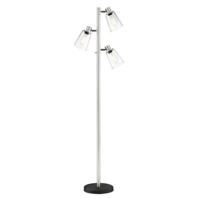 Lite Source Colinton 3-Light Floor Lamp, Nickel/Black/Clear, 40W - LS-83396BN
