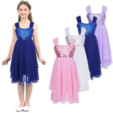Girls Adjustable Shoulder Strap Shiny Sequins Chiffon Ballet Dance Leotard Dress