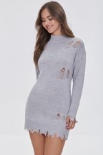 Distressed Bodycon Sweater Dress~Dropped Long Sleeves~bodycon silhouette~Grey