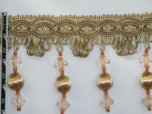 5 Yards -  Crystal bead Tassel Fringe Trim Antique Gold Peach Upholstery