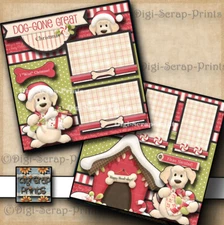 DOG GONE CHRISTMAS ~ 2 premade scrapbook pages paper piecing BY DIGISCRAP #A0192