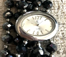Charming Charlie Women’s Silvertone Oval Watch 8.5” Stretch Beaded Watch 