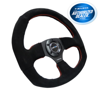 NRG Race Style Steering Wheel Black Suede with Red Stitch 320mm RST-009S-RS