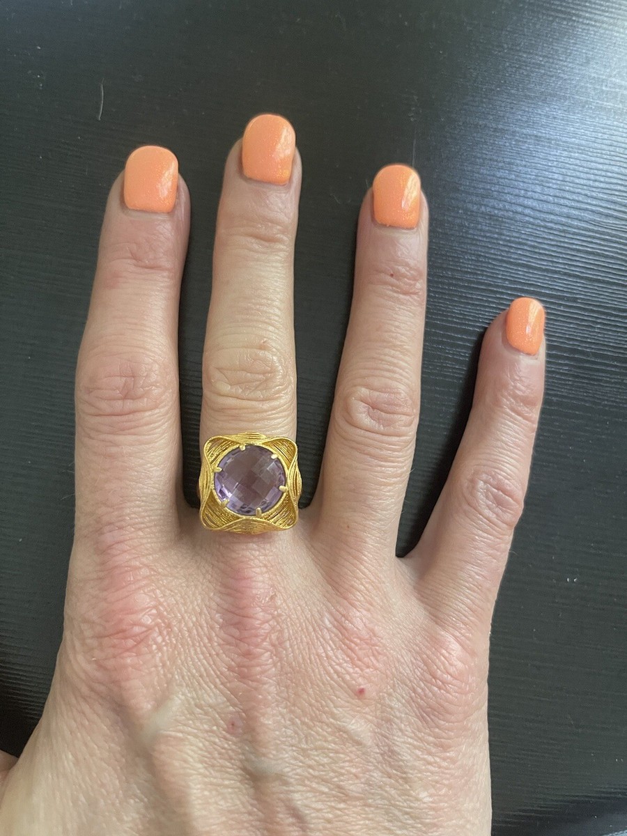 14K RCI Designer Gold Ring With Amethyst, Made In Italy