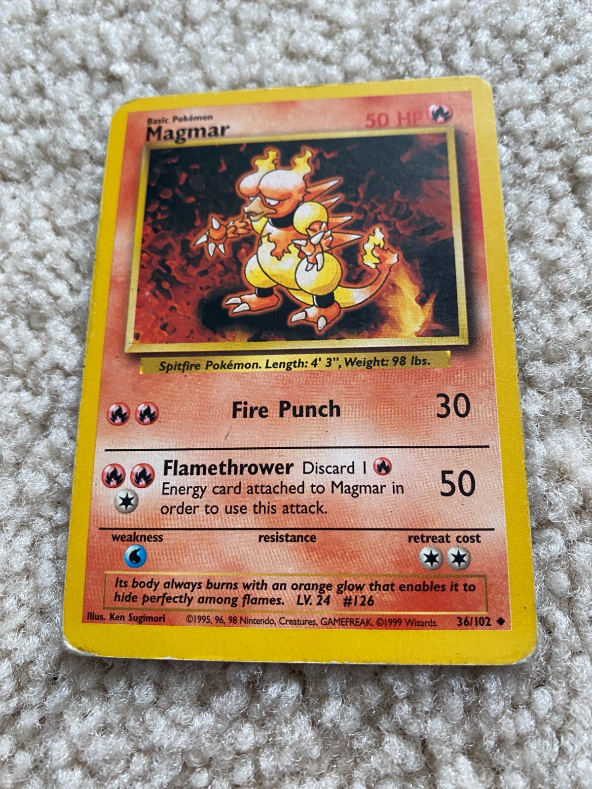 Magmar 36/102 Uncommon Pokemon Card 1999 Base Set LP