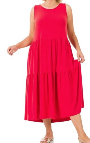 Women's Plus Size Sleeveless Tiered Midi Dress 1X 2X 3X - Picture 13 of 15