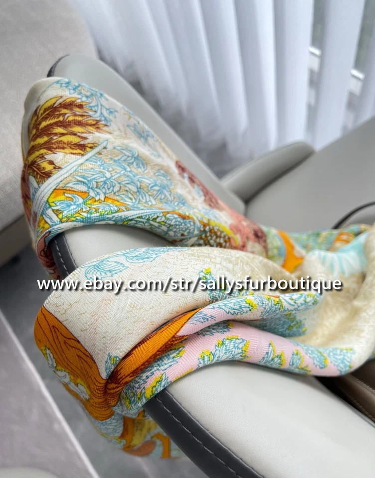 Bufanda envolvente pura 70 % cachemir 30 % seda animales naturaleza estampado chal doble cara 53" Foto 4 de 4