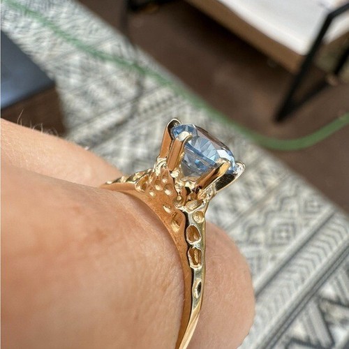 Vintage Art Deco Ring massiv 10k Gelbgold echt Aquamarin - Bild 5 von 14
