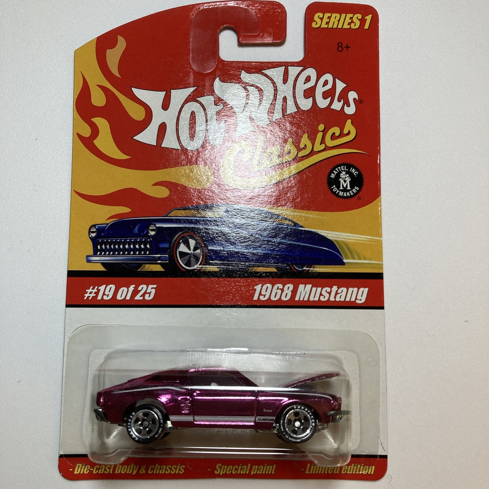 HOT WHEELS 2005 CLASSICS SERIES 1 #19 1968 FORD MUSTANG PINK ON CARD