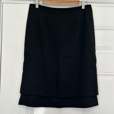 Valentino vintage 90's minimal sleek CBK black wool pencil skirt tiered hem 8
