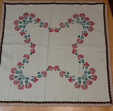 Vintage Small Table Or Dresser Top Linen Red Floral Design