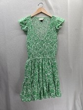 Universal Thread Smocked V-neck Ruffle Short Sleeves Green Dress pockets Size-S